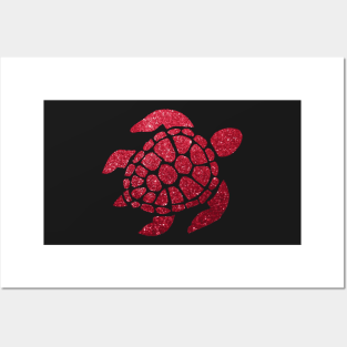 Red Faux Glitter Turtle Posters and Art